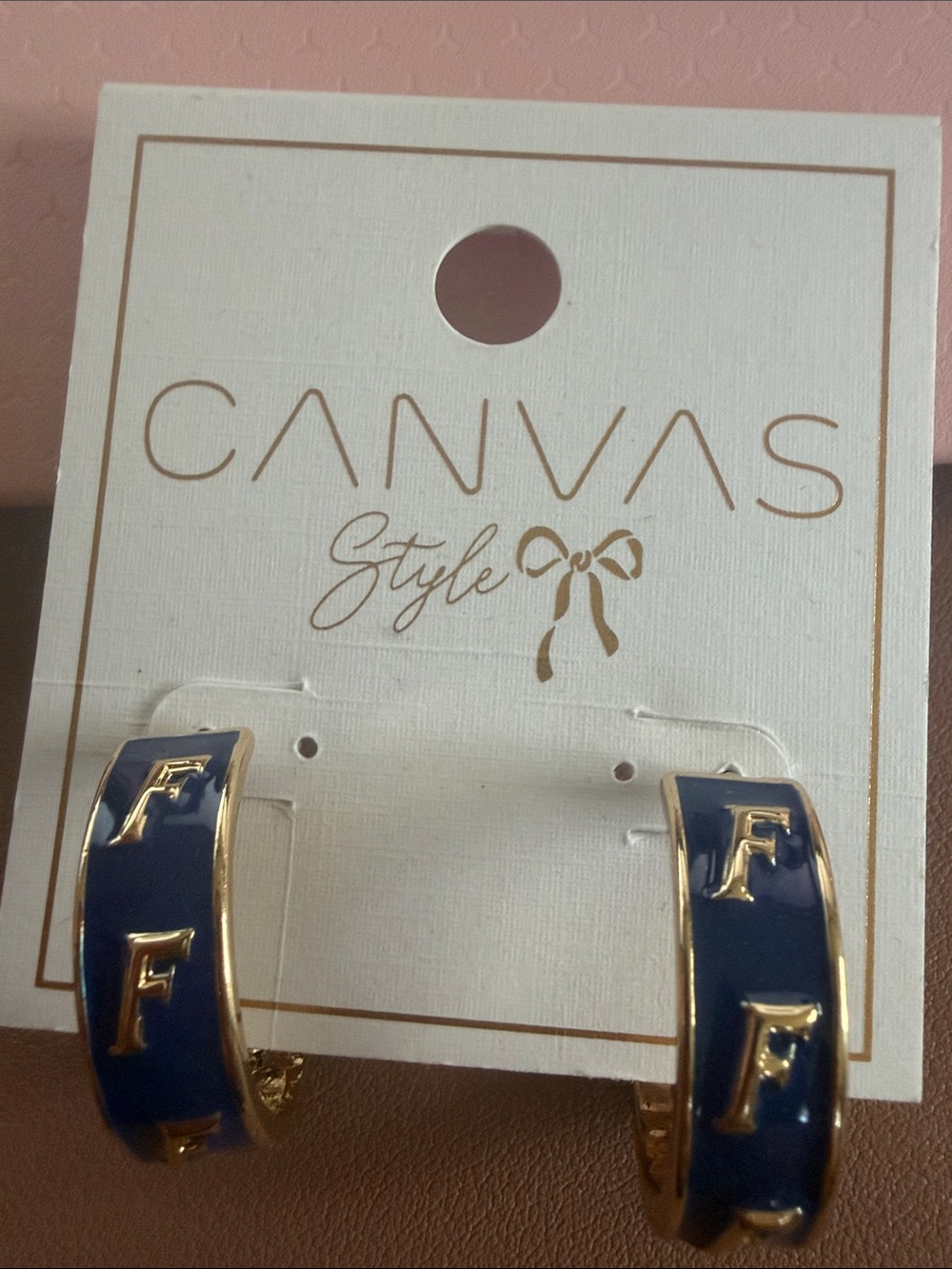 Navy Enamel Hoop Earrings with Gold 'F' Accent UF